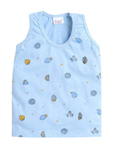 Little Angels Little Angels Scoop Neck Cotton Blue Sleeveless Printed Vest & Solid Shorts For Baby Boys Combos Move & Groove Top and Shorts